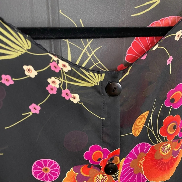 Lauren Lee Sheer Floral Kimono Style Top Blouse Button Down slit Flowy S… - Picture 8 of 12